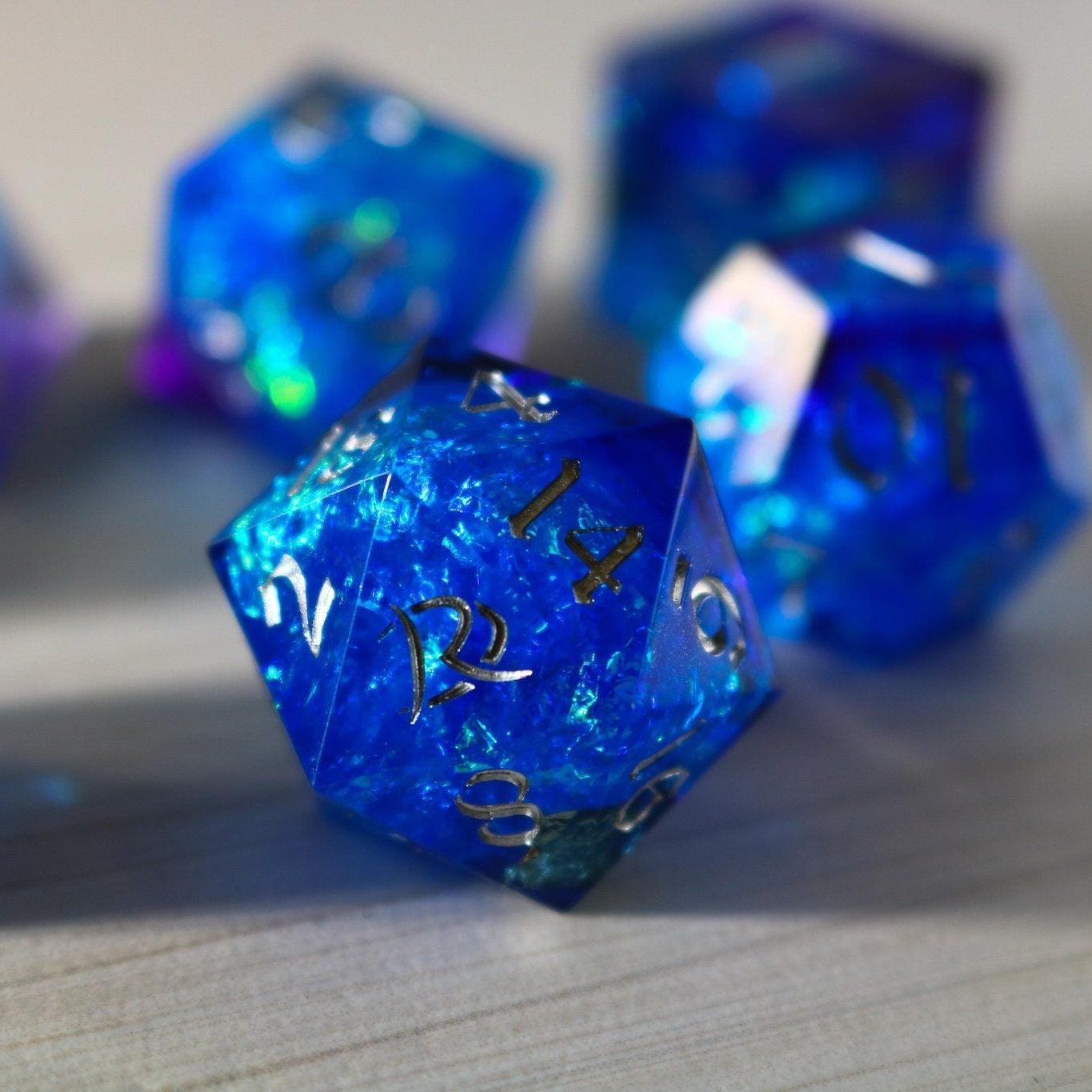 Blue Handmade Sharp Edge Resin DND Dice Set - 0