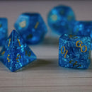 Blue Lightning Glass Cracked Glass DND Dice Set - Bards & Cards