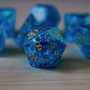 Blue Lightning Glass Cracked Glass DND Dice Set - Bards & Cards