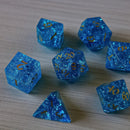 Blue Lightning Glass Cracked Glass DND Dice Set - Bards & Cards