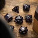 Blue Sandstone Silver Font Gemstone DND Dice Set - Bards & Cards