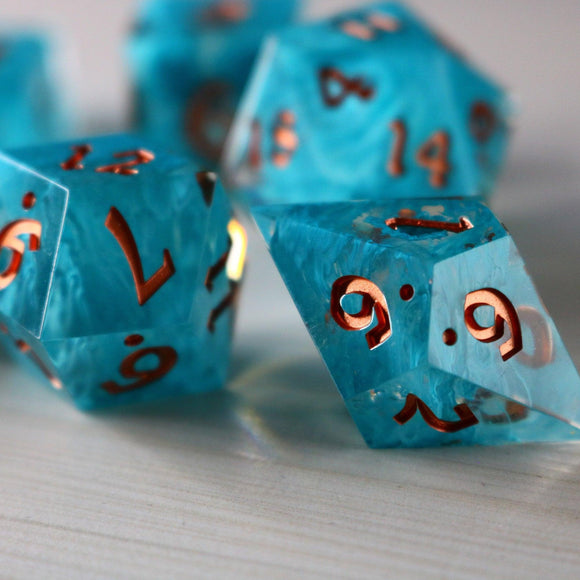 Blue Smoke Handmade Resin DND Dice Set - Bards & Cards