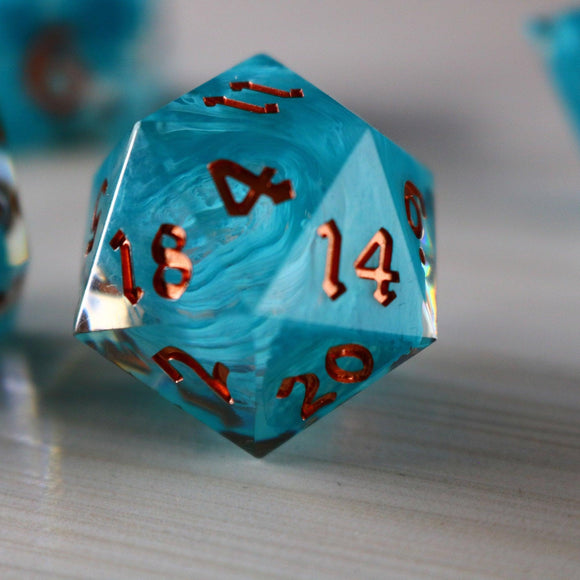 Blue Smoke Handmade Resin DND Dice Set - Bards & Cards