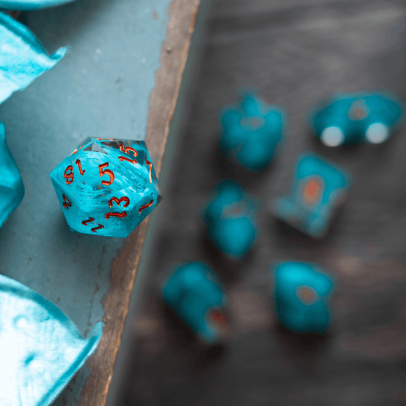 Blue Smoke Handmade Resin DND Dice Set - Bards & Cards