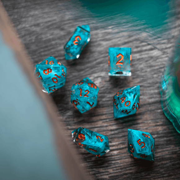 Blue Smoke Handmade Resin DND Dice Set - Bards & Cards