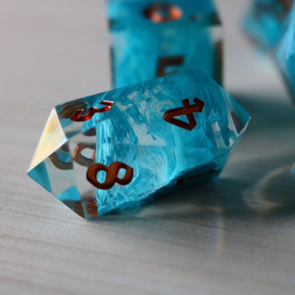 Blue Smoke Handmade Resin DND Dice Set - Bards & Cards