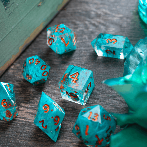 Blue Smoke Handmade Resin DND Dice Set - Bards & Cards