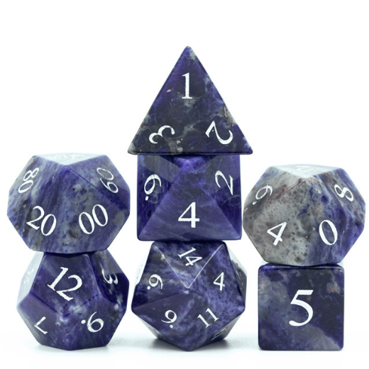 Blue-Vein - Gemstone Engraved RPG Dice Set - Bards & Cards
