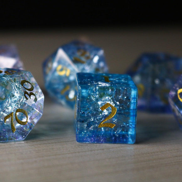 Blue Wing Forge Fire Glass DND Dice Set - Bards & Cards