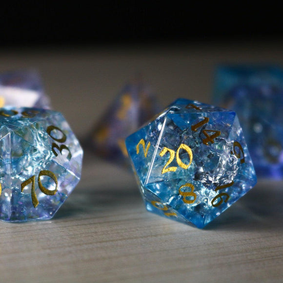 Blue Wing Forge Fire Glass DND Dice Set - Bards & Cards