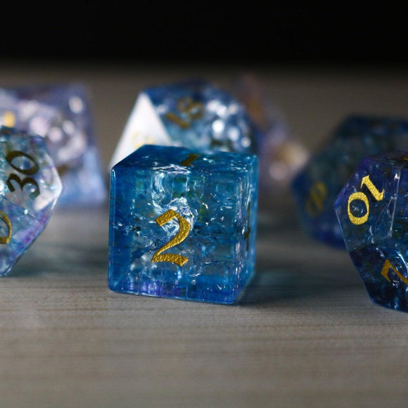 Blue Wing Forge Fire Glass DND Dice Set - Bards & Cards
