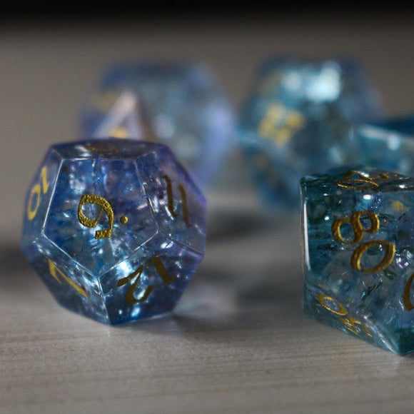 Blue Wing Forge Fire Glass DND Dice Set - Bards & Cards