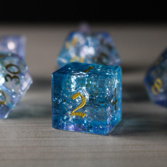 Blue Wing Forge Fire Glass DND Dice Set - Bards & Cards