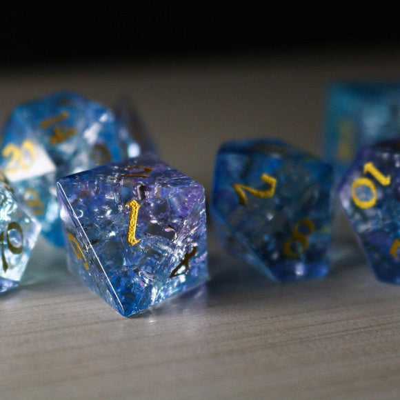 Blue Wing Forge Fire Glass DND Dice Set - Bards & Cards