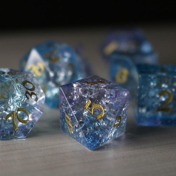 Blue Wing Forge Fire Glass DND Dice Set - Bards & Cards