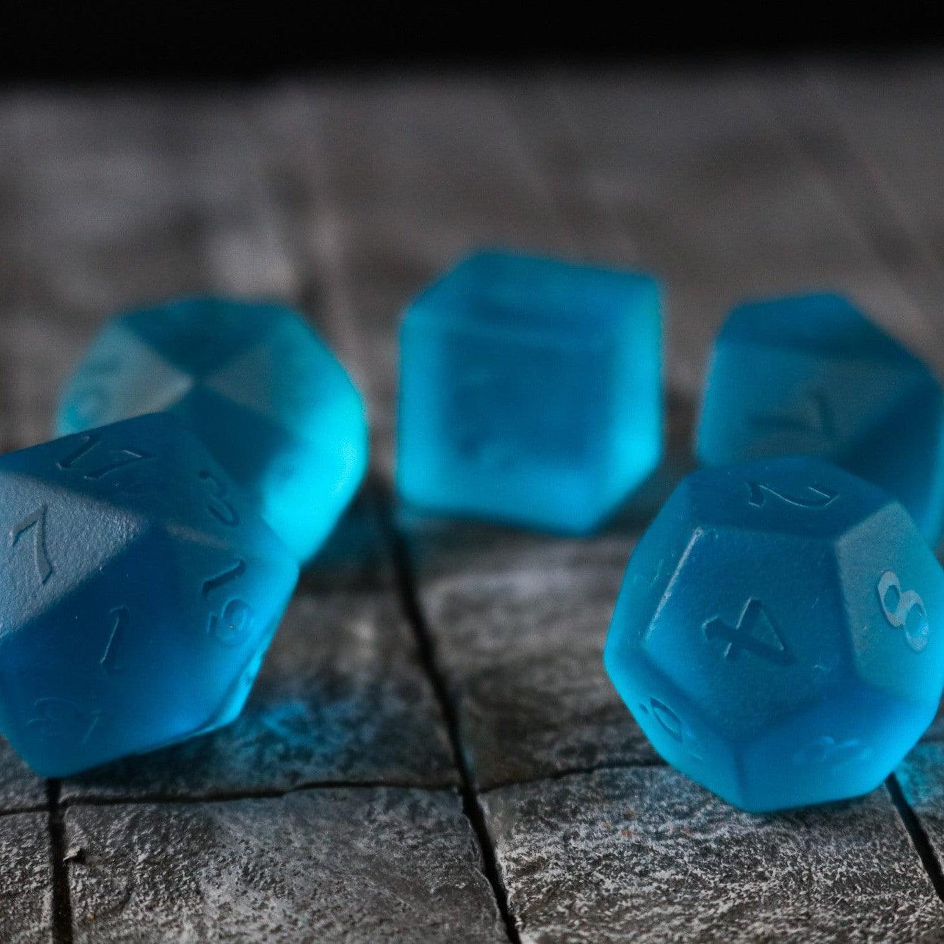 Blue Zircon Hand Carved Glass DND Dice Set - 0