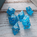 Christmas Blue Snowflake Handmade Resin DND Dice Set - Bards & Cards