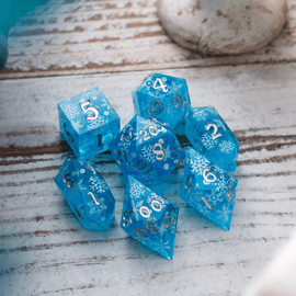 Christmas Blue Snowflake Handmade Resin DND Dice Set - Bards & Cards