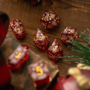 Christmas Red Snowflake Handmade Resin DND Dice Set - Bards & Cards