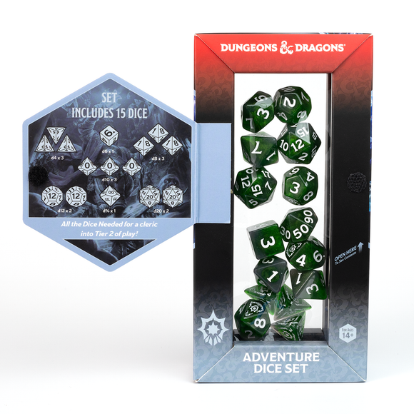 D&D Adventure Dice Set - Cleric Edition | Green 15pc Collection - Bards & Cards
