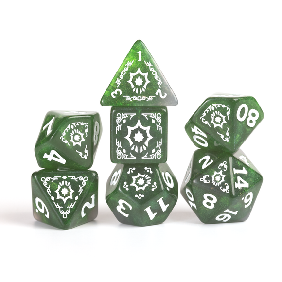 D&D Adventure Dice Set - Cleric Edition | Green 15pc Collection - Bards & Cards