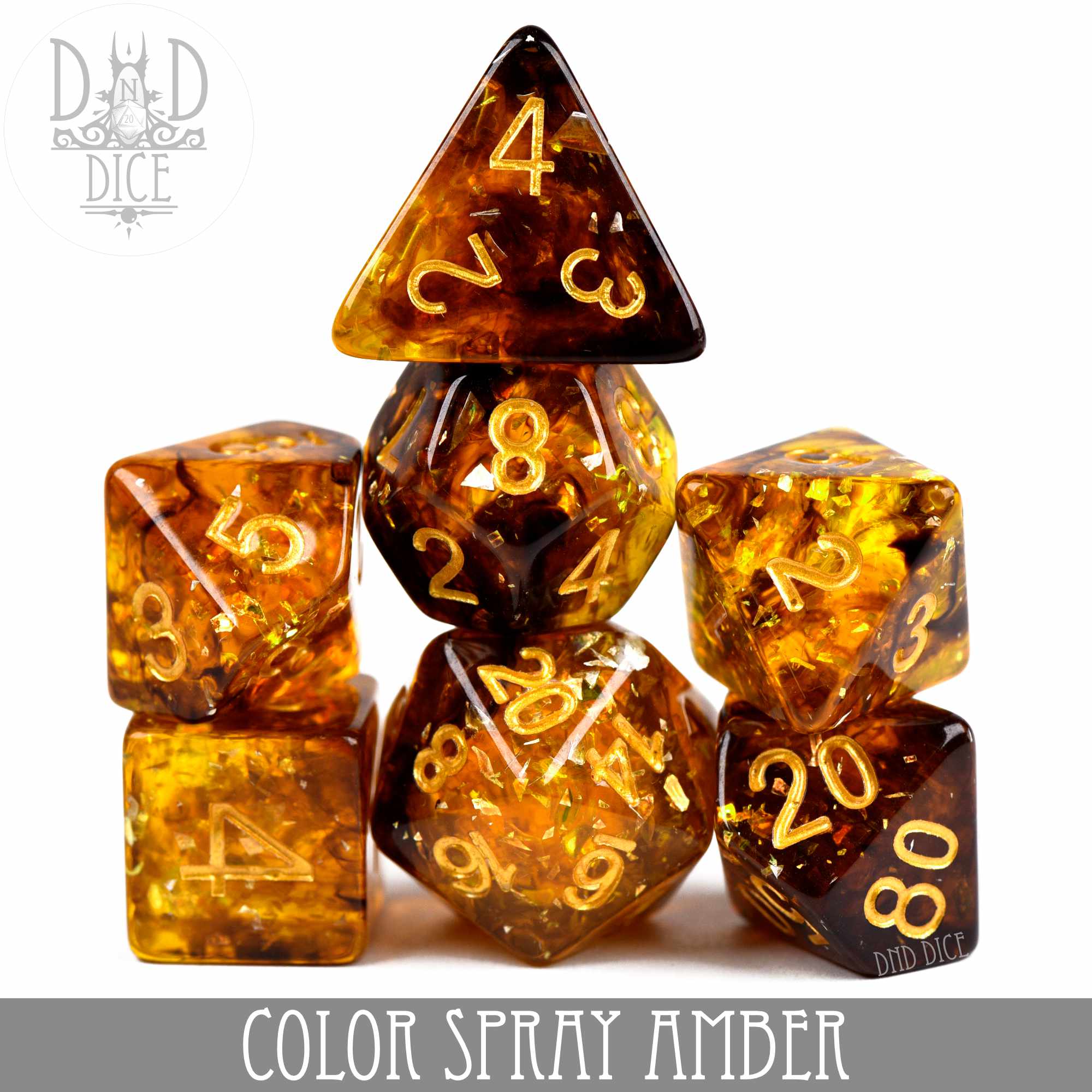 Color Spray Amber Dice Set - Bards & Cards