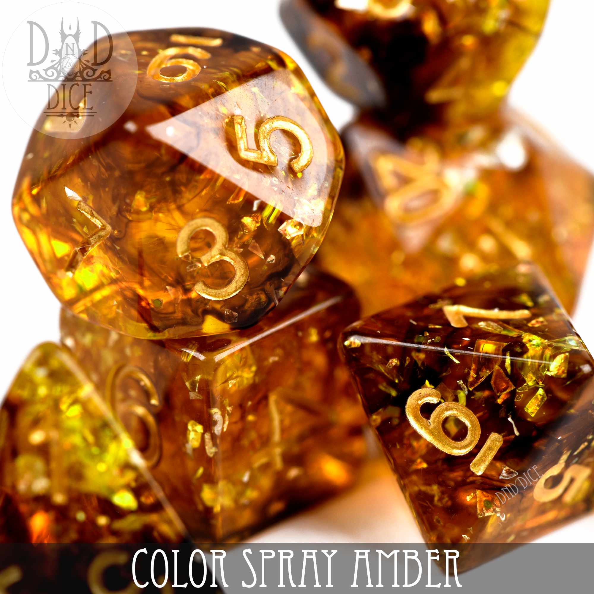 Color Spray Amber Dice Set - Bards & Cards