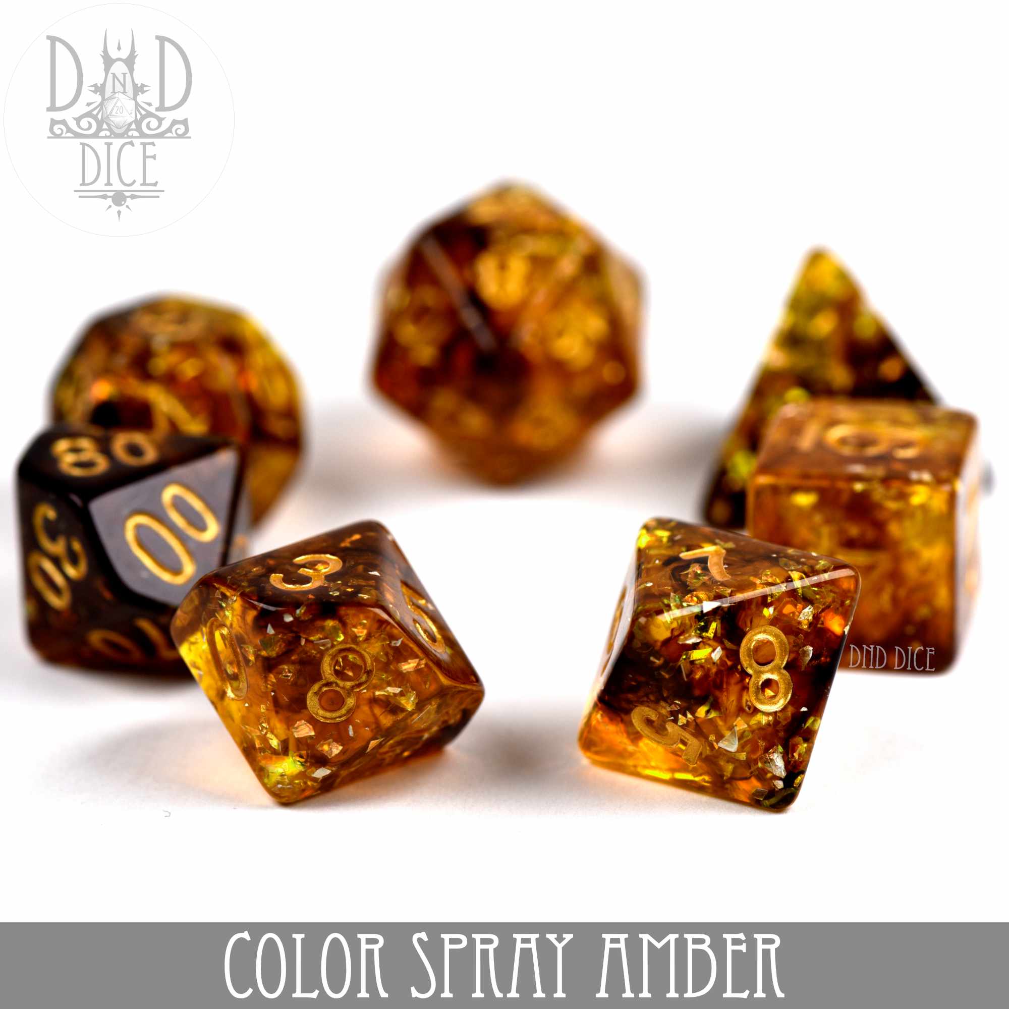 Color Spray Amber Dice Set - Bards & Cards