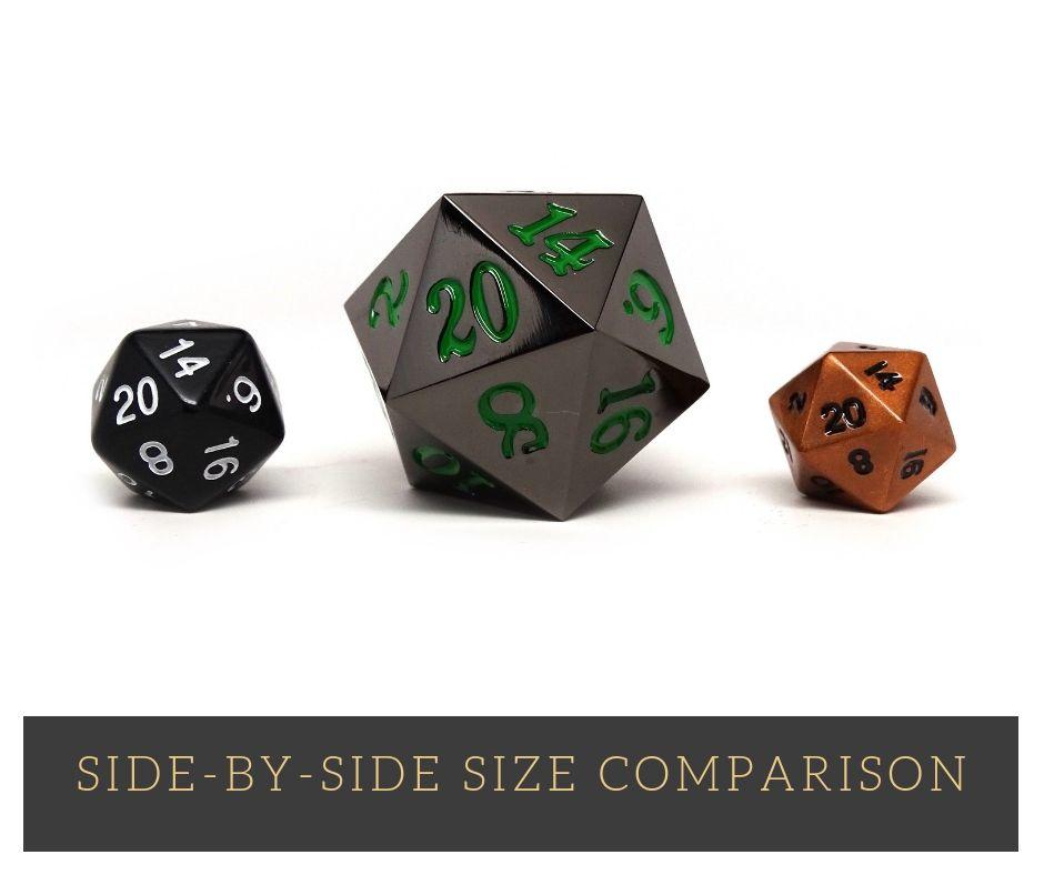 35mm Over Sized Gunmetal Green D20 Dice - Bards & Cards