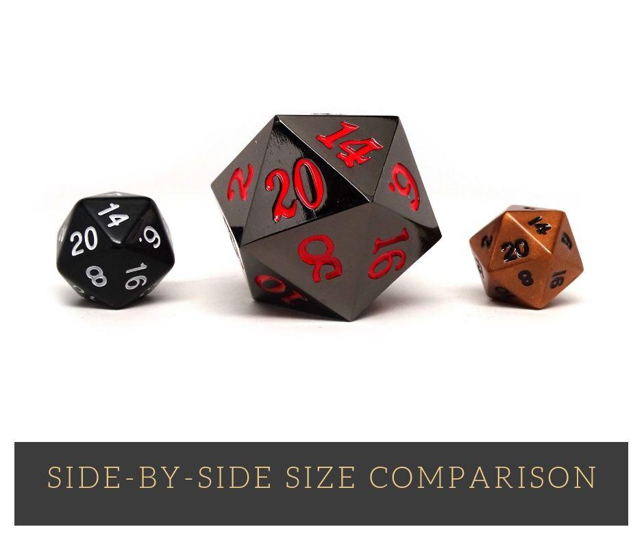 35mm Over Sized Gunmetal Red D20 Dice - Single Die - Bards & Cards