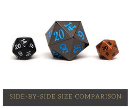 35mm Over Sized Gunmetal Powder Blue D20 Dice - Single Die - Bards & Cards