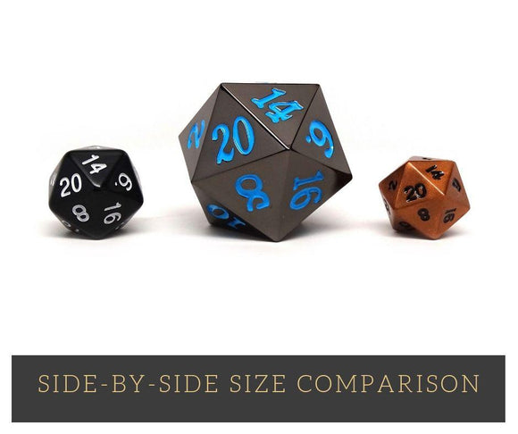 35mm Over Sized Gunmetal Powder Blue D20 Dice - Single Die - Bards & Cards