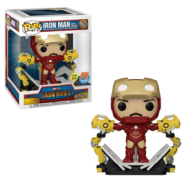 Funko POP! Iron Man 2 - Iron Man with Gantry (Glow in the Dark) Deluxe Vinyl Figure #905 Previews Exclusive (PX) - Bards & Cards