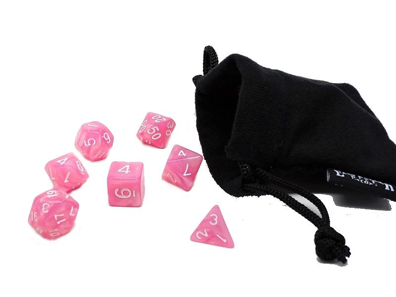 Pink Marble Dice Collection - 7 Piece Set - Bards & Cards