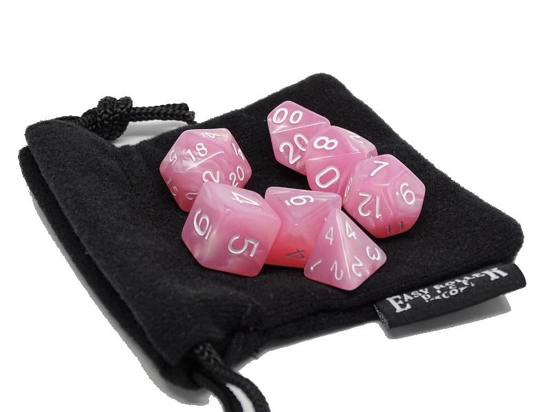 Pink Marble Dice Collection - 7 Piece Set - Bards & Cards