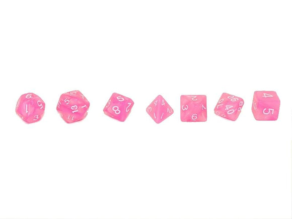 Pink Marble Dice Collection - 7 Piece Set - Bards & Cards