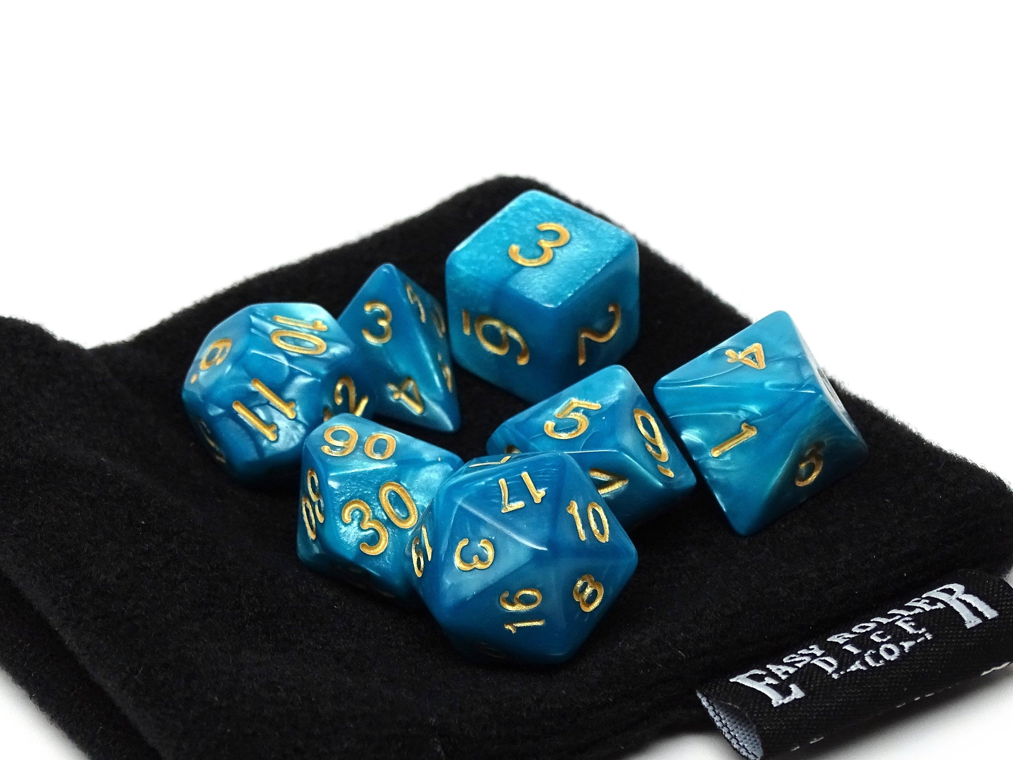 Cyan Marble Dice Collection - 7 Piece Set - Bards & Cards