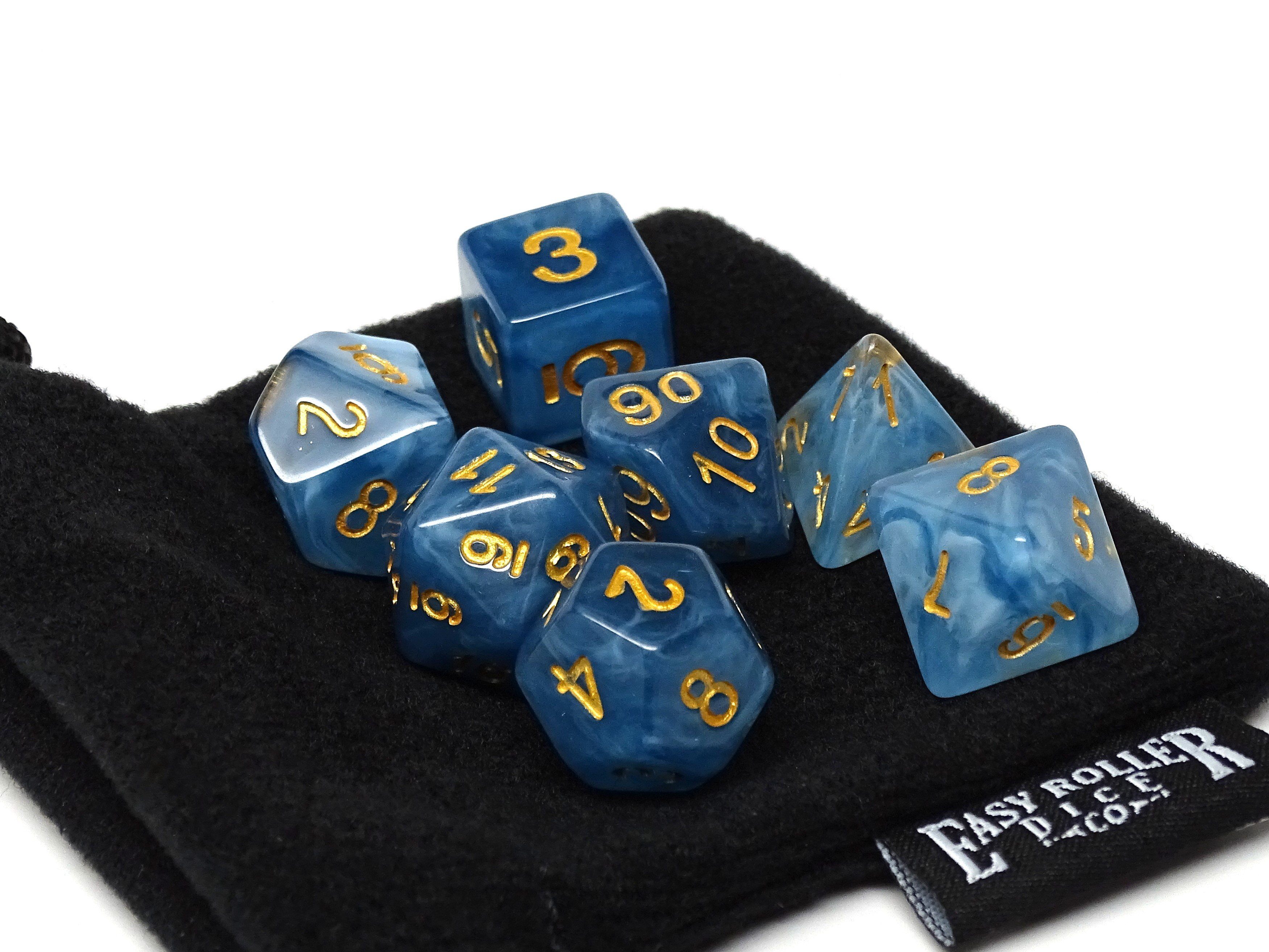 Blue Ivory Dice Collection - 7 Piece Set - Bards & Cards