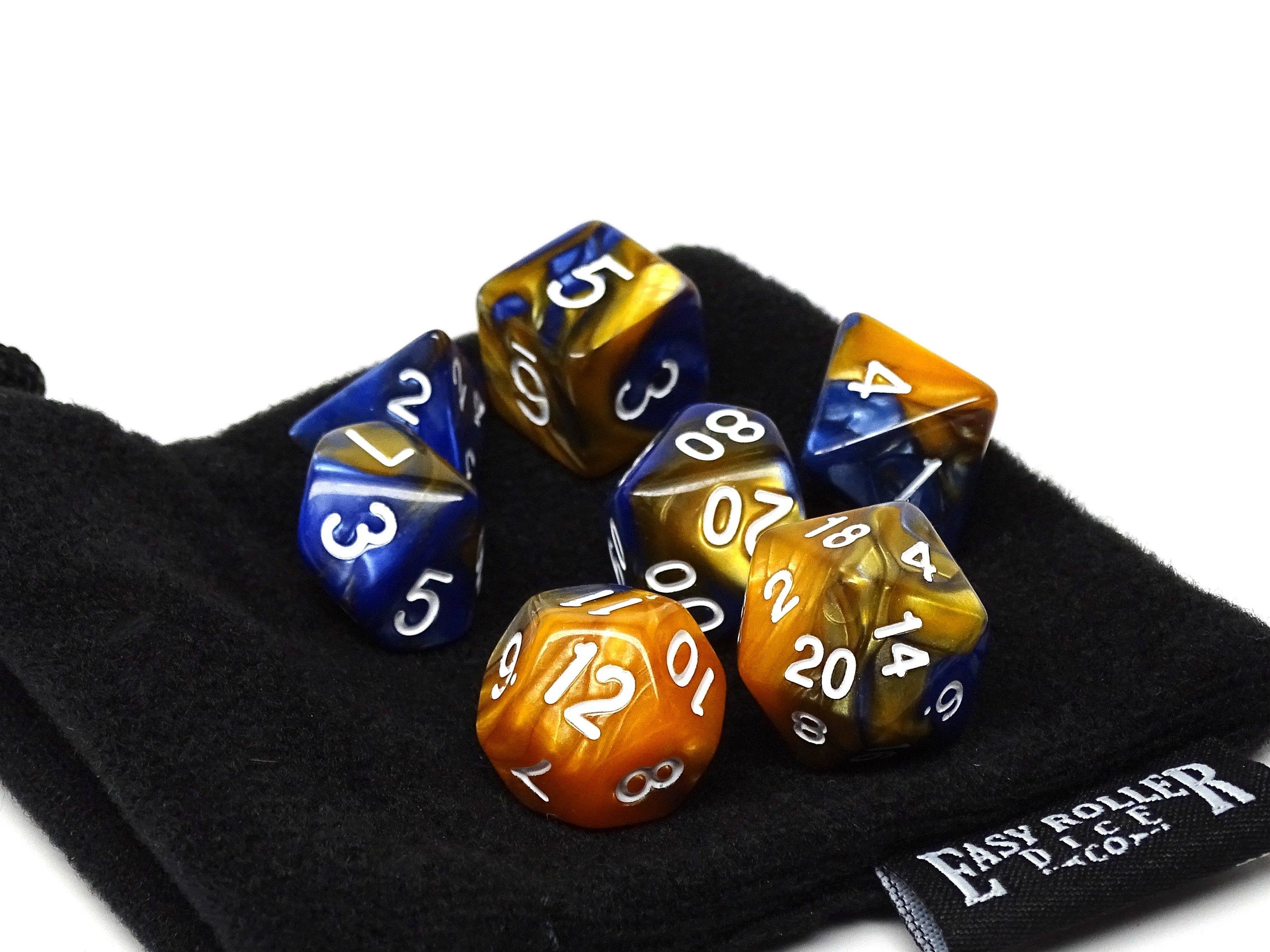 Blue and Amber Granite Dice Collection - 7 Piece Set - Bards & Cards