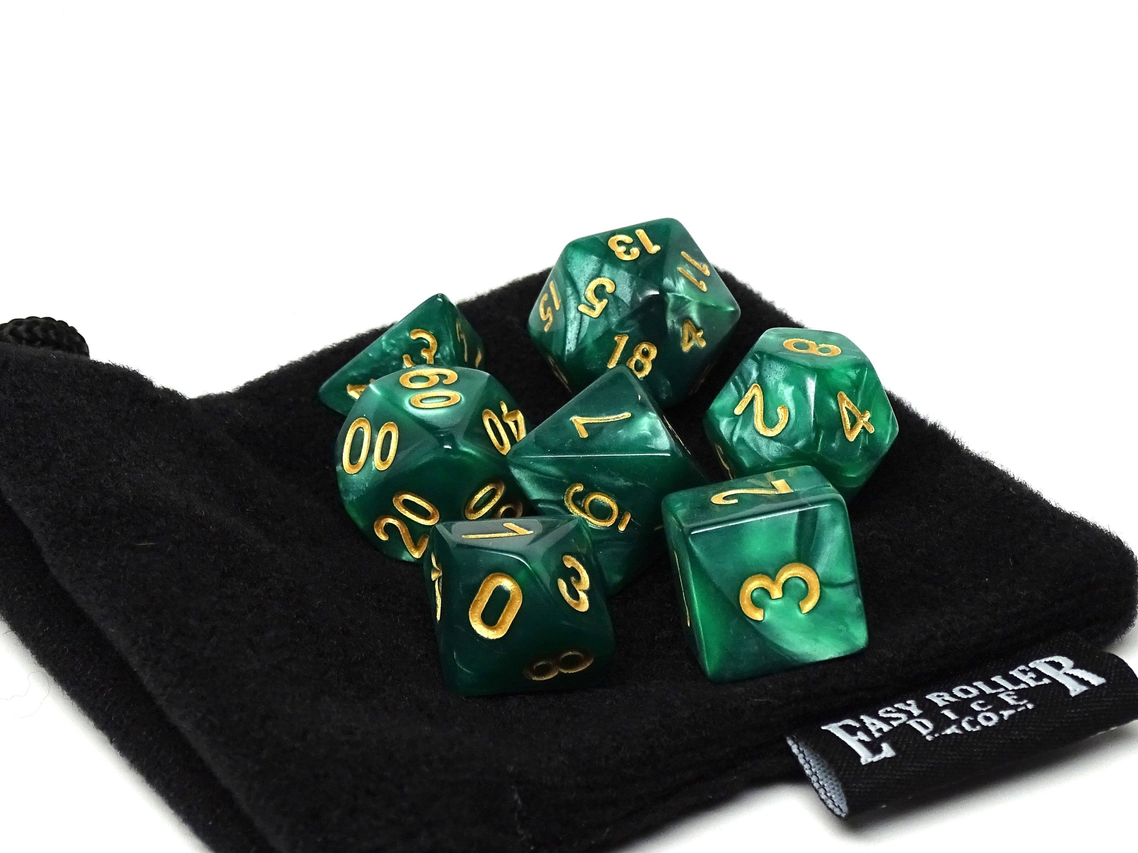 Emerald Marble Dice Collection - 7 Piece Set - Bards & Cards