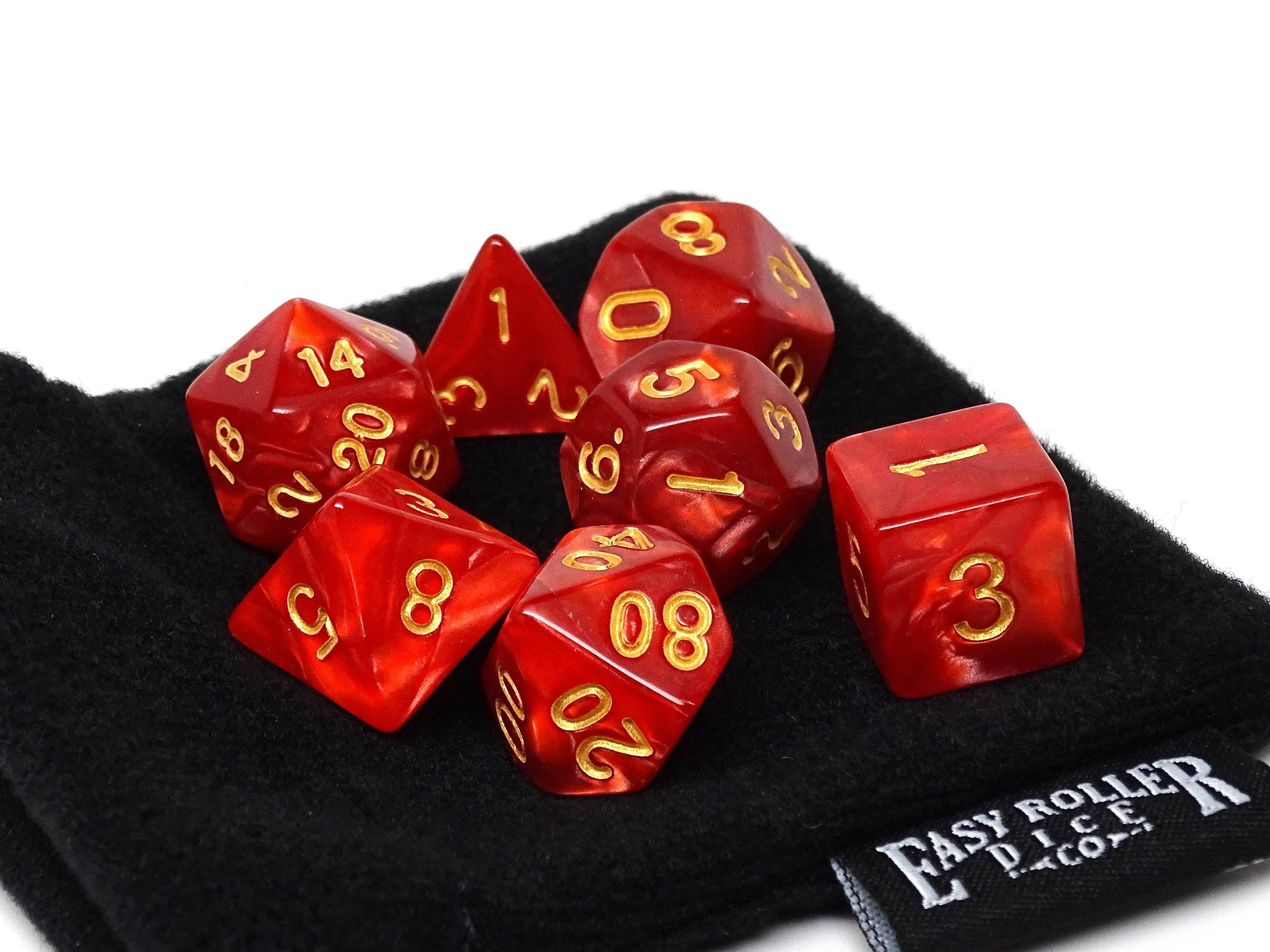 Crimson Marble Dice Collection - 7 Piece Set - Bards & Cards