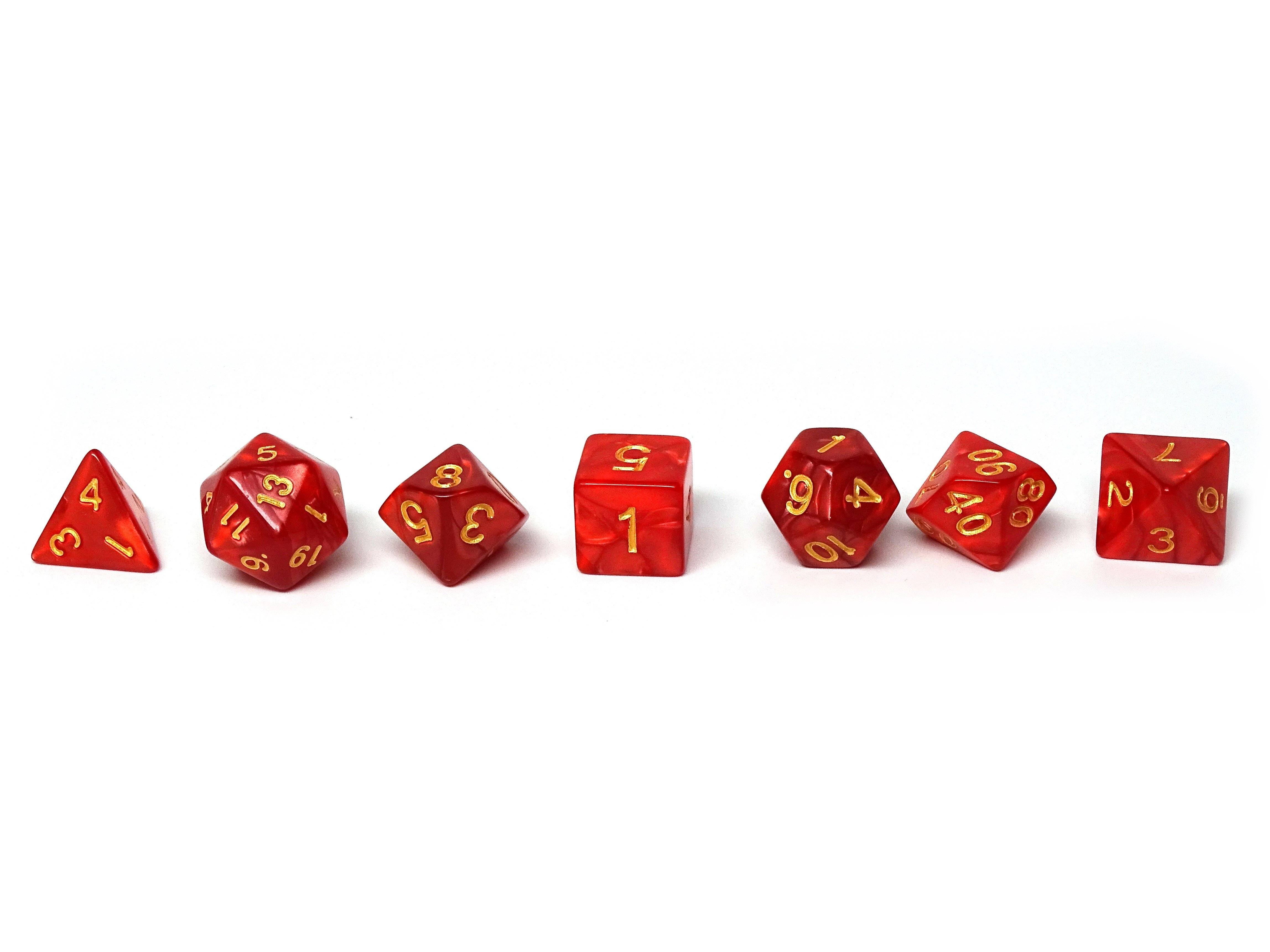 Crimson Marble Dice Collection - 7 Piece Set - Bards & Cards