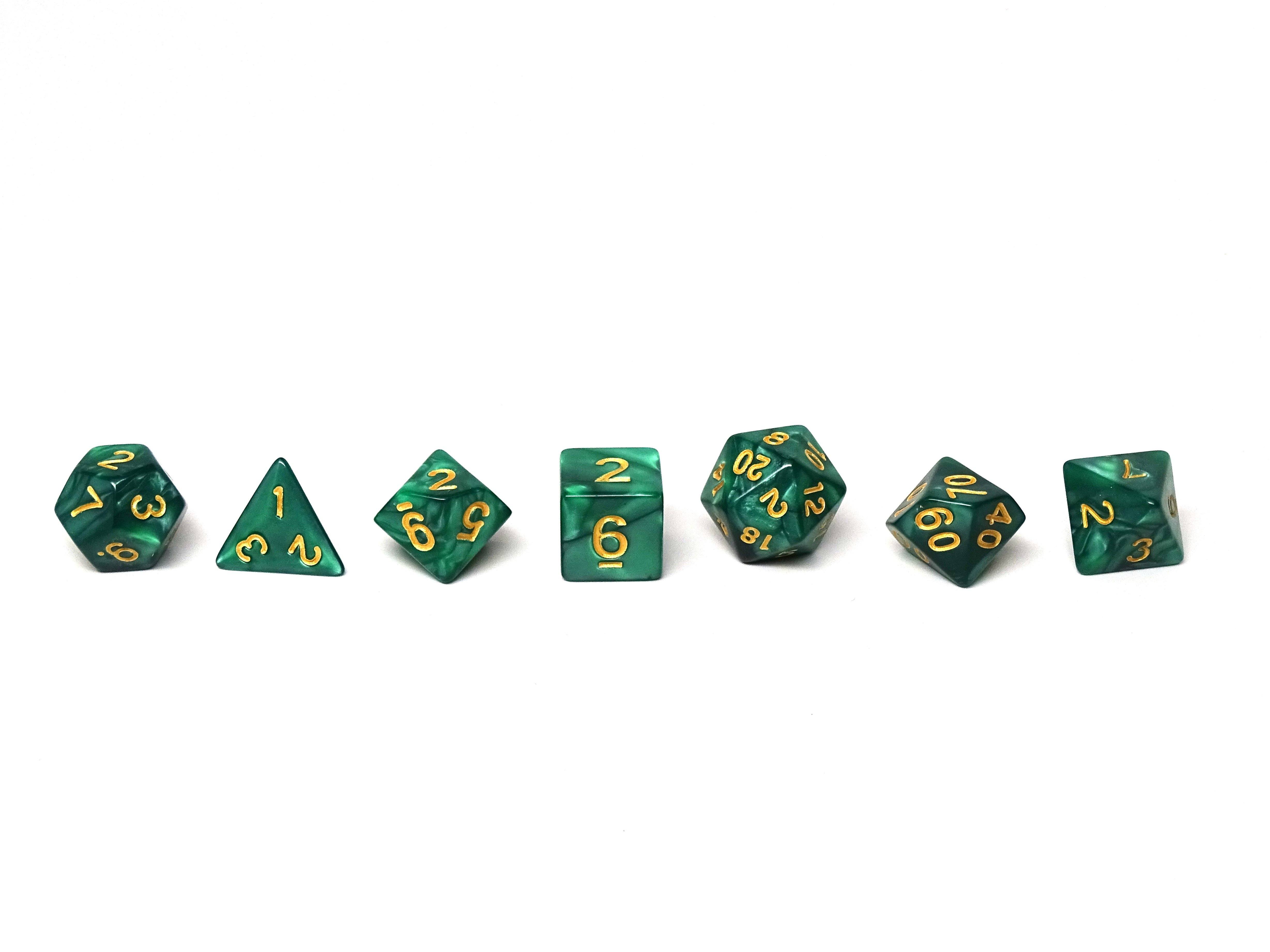 Emerald Marble Dice Collection - 7 Piece Set - Bards & Cards