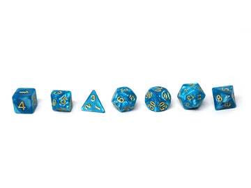 Cyan Marble Dice Collection - 7 Piece Set - Bards & Cards