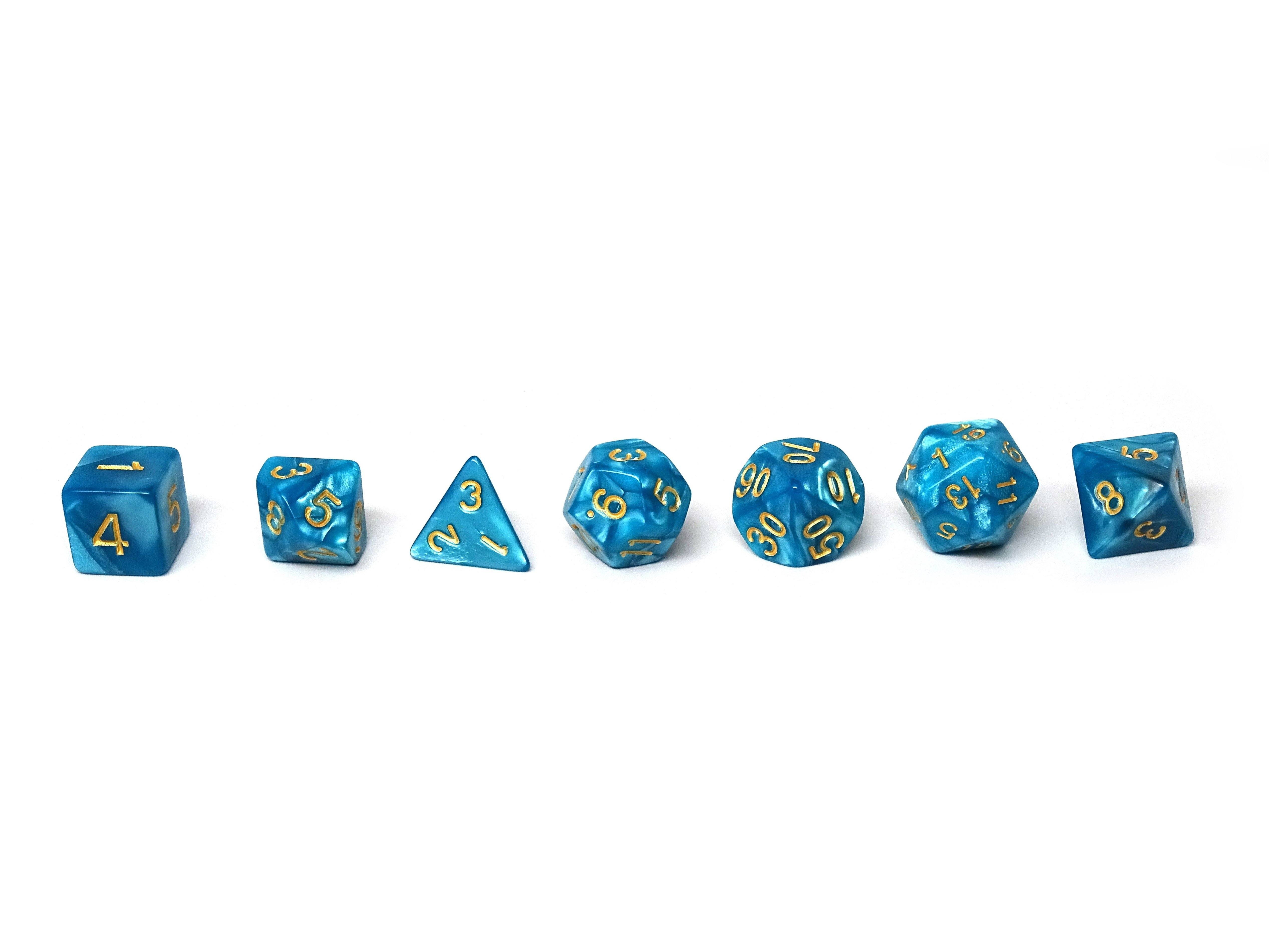 Cyan Marble Dice Collection - 7 Piece Set - Bards & Cards