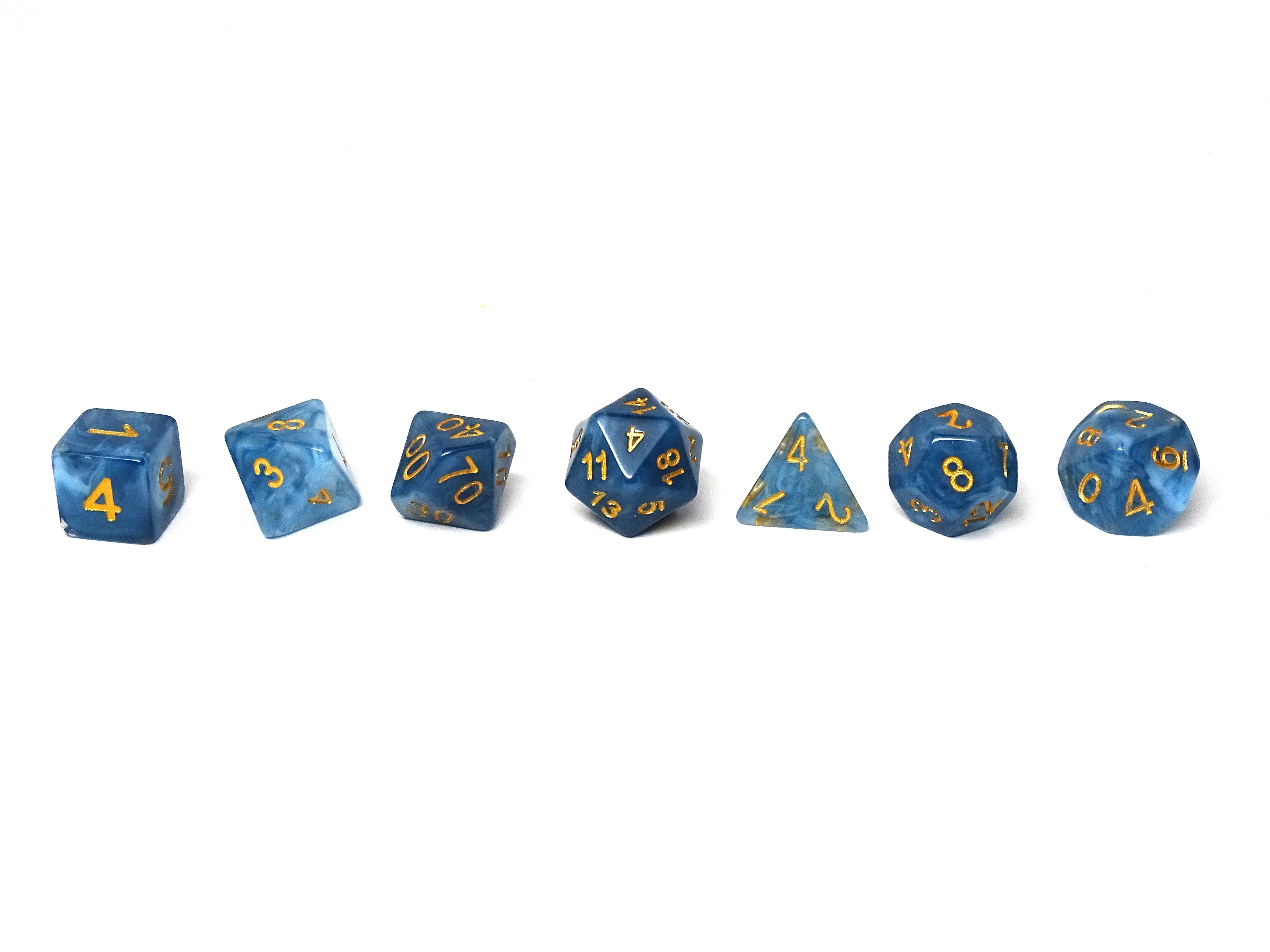 Blue Ivory Dice Collection - 7 Piece Set - Bards & Cards