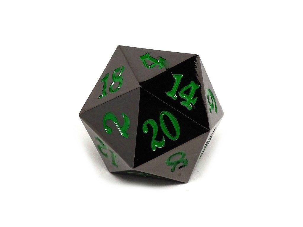 35mm Over Sized Gunmetal Green D20 Dice - Bards & Cards