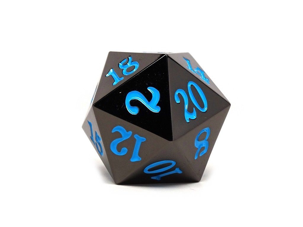 35mm Over Sized Gunmetal Powder Blue D20 Dice - Single Die - Bards & Cards