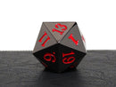 35mm Over Sized Gunmetal Red D20 Dice - Single Die - Bards & Cards