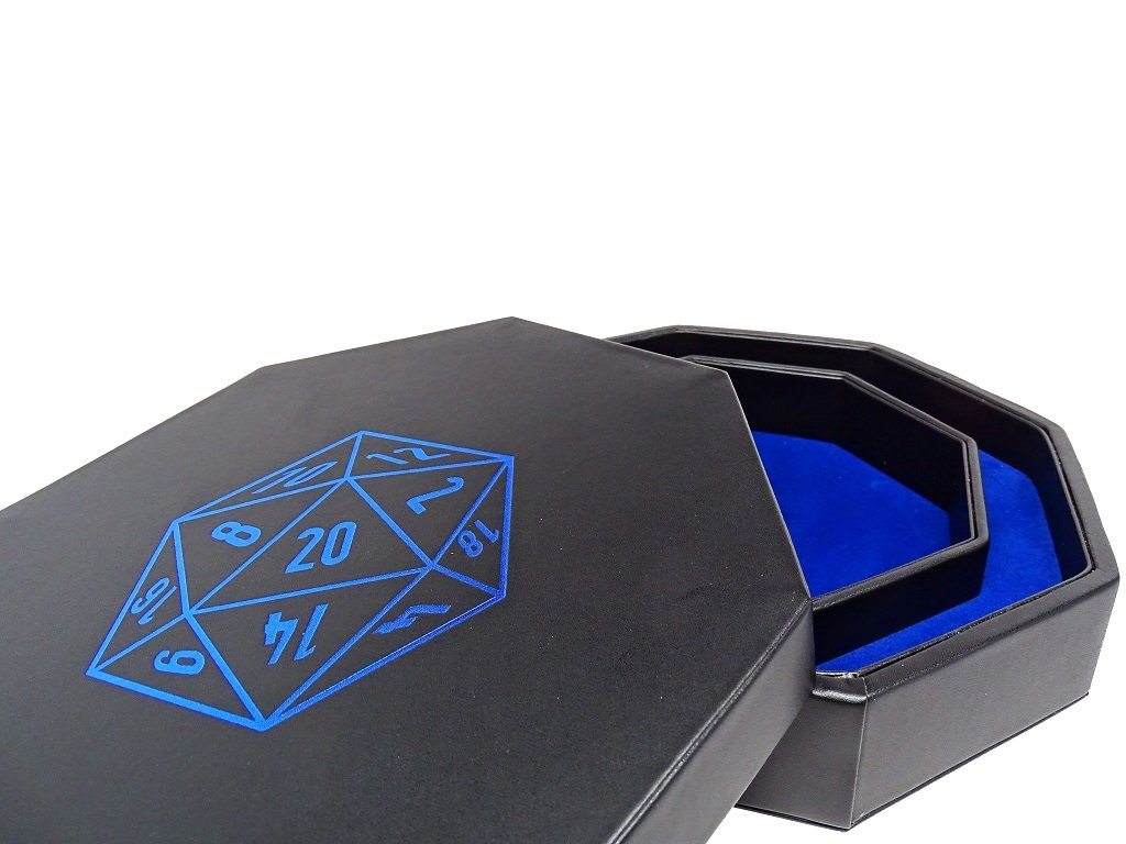 D20 Design Dice Tray With Dice Staging Area and Lid - Bards & Cards